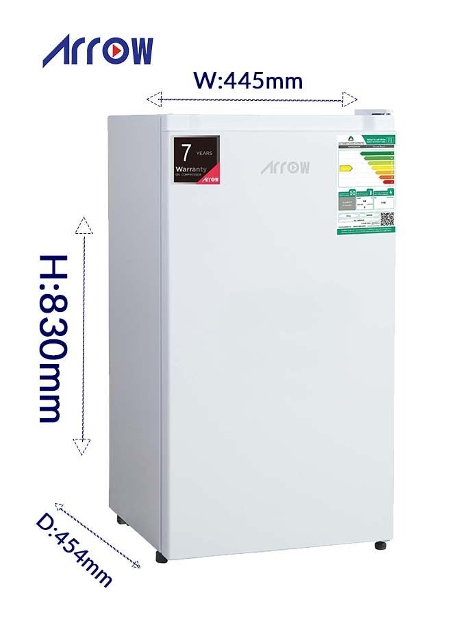 Arrow 86 Liters, 3 Cubic feet, Single Door Refrigerator With 7 Years Compressor Warranty, Direct Cool /Defrost Mini Fridge/Quick Cooling with Temperature Control/Wire Shelves/ Noiseless With High-Quality Compressor, Energy Saving, Transparent Door Basket, Extra Space and Long Lasting Freshness with Interior Light - (White Color) - Image 4